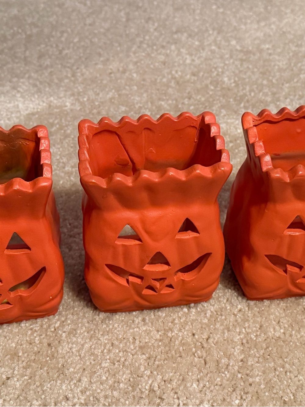 Michael’s lot 3 pumpkin JackOLantern ceramic candleholder luminaries orange